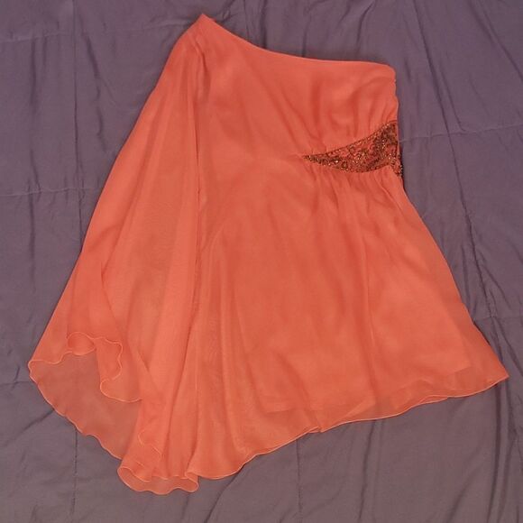 Free People Dresses & Skirts - FREE PEOPLE Dancing in the moonlight Beaded dress sz 4 Papaya Coral Chiffon NWOT